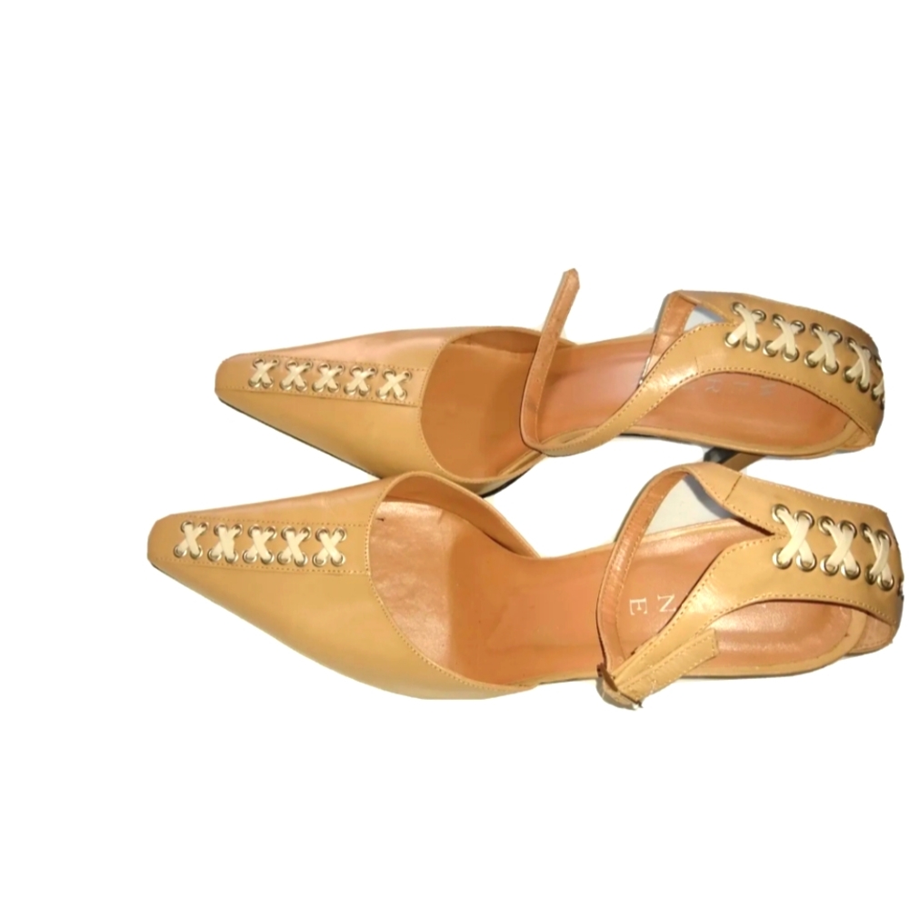 Werner Beige Heels Closed Sandals With Lace Up Leather Ankle Straps, Sz 8.5M